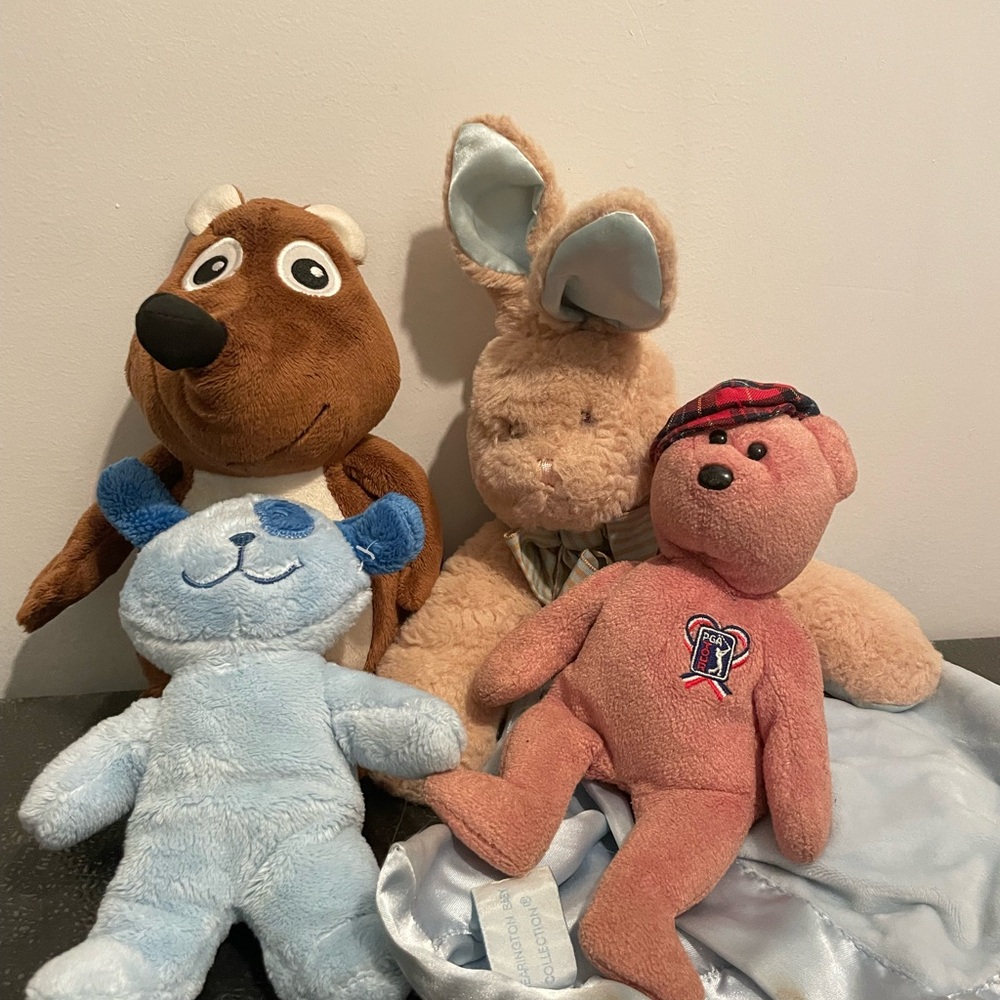 Plush Multi-Pack Kids Toy Set - Blue Bear, Brown Bear, Tan Bunny, Pink Bear